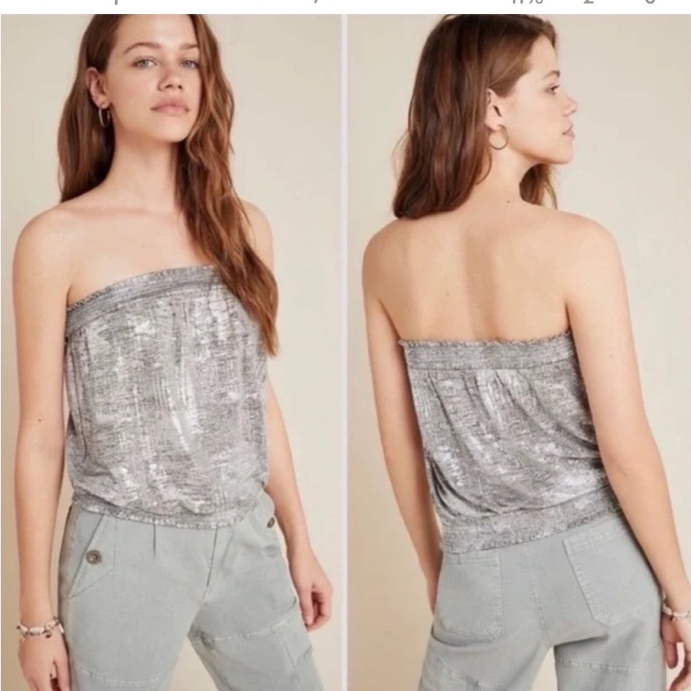 Anthropologie MAIAH SHIMMER TUBE TOP Silver Party Blouse XS